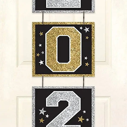 2021 Grad Glitter Vertical Hanging Banner Kit 7.5" X 10.75" - Black, Silver, & Gold Party Expo  