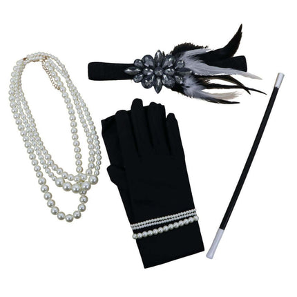 20's Flapper Kit (Long Gloves, Headband, Cigar Holder, Necklace - SKU:69571 - UPC:847218049021 - Party Expo
