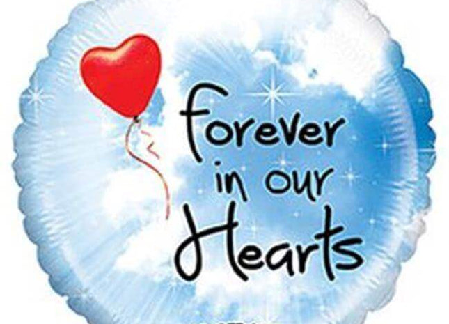 21" Mighty Forever In Our Hearts Mylar Balloon #244 - SKU:86704 - UPC:030625143547 - Party Expo