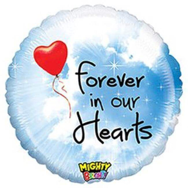 21" Mighty Forever In Our Hearts Mylar Balloon #244 - SKU:86704 - UPC:030625143547 - Party Expo