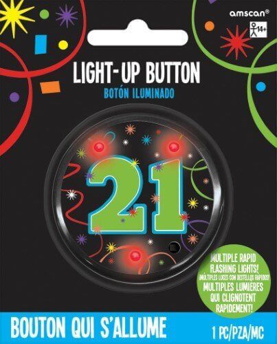 21st Brilliant Birthday Button Flash - SKU:341566 - UPC:013051602963 - Party Expo