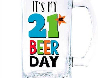 21st Happy Birthday Glass Beer Tankard - SKU:210389 - UPC:013051603786 - Party Expo
