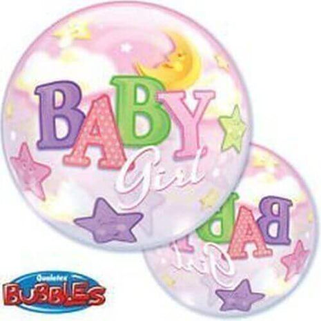22" Baby Girl Moon & Stars Bubble Mylar Balloon - SKU:46649 - UPC:071444235983 - Party Expo