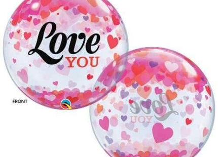 22" Love You Confetti Hearts Bubble Balloon - SKU:54604 - UPC:071444546041 - Party Expo