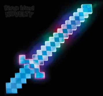 24" Light-Up Blue Pixel Sword - SKU:GL-PIXSO - UPC:097138843869 - Party Expo
