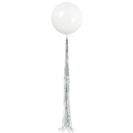 24" White Latex Balloon with Silver Tassel (1ct) - SKU:54610 - UPC:011179546107 - Party Expo