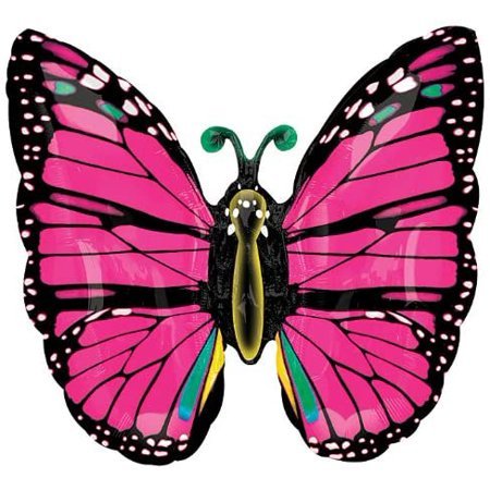 25" Pink & Black Butterfly Mylar Balloon - SKU:33651 - UPC:026635155632 - Party Expo