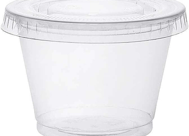 2.5oz Crystal Clear Plastic Shot Cups with Lids (25ct) - SKU:N2525 - UPC:098382150253 - Party Expo