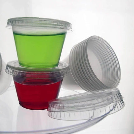 2.5oz Crystal Clear Plastic Shot Cups with Lids (25ct) - Party Expo