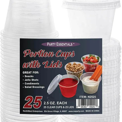 2.5oz Crystal Clear Plastic Shot Cups with Lids (25ct) - Party Expo
