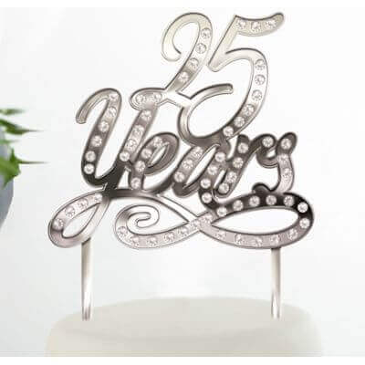 25th Anniversary Cake Topper - Silver - SKU:100054 - UPC:013051775896 - Party Expo