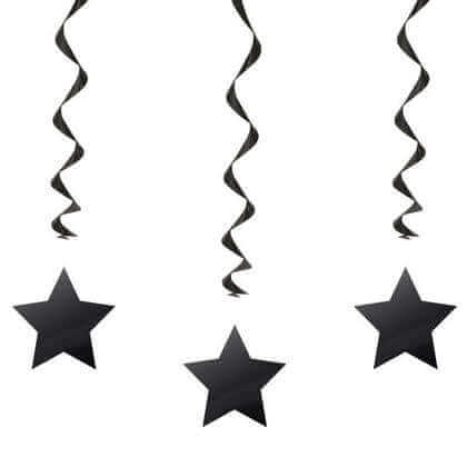 26" Black Star Hanging Swirls (3ct) - SKU:69120 - UPC:011179691203 - Party Expo