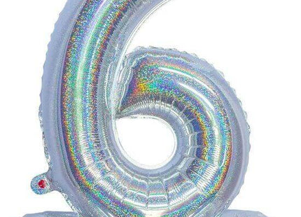 26" Standing Number '6' Mylar Balloon - Holographic Silver - SKU:85894 - UPC:8712364858945 - Party Expo