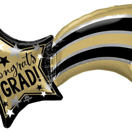 27" Congrats Grad Shooting Star - Gold, Silver & Black - SKU:108461 - UPC:026635427586 - Party Expo