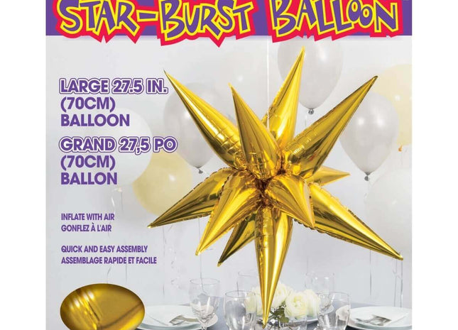 27" Gold 12 Point Star Mylar Balloon - SKU:53863 - UPC:011179538638 - Party Expo