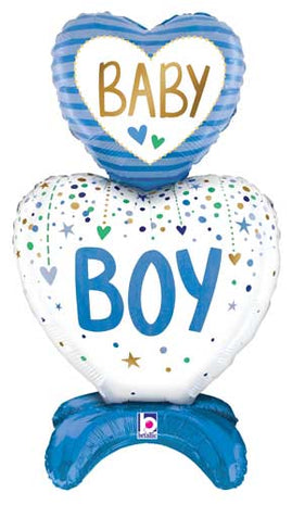 28" Baby Boy Hearts Standup Mylar Balloon (Air-Filled) - SKU:114385 - UPC:030625253017 - Party Expo