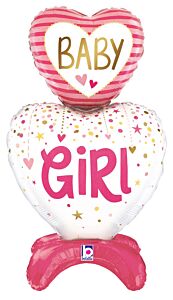 28" Baby Girl Hearts Standup Mylar Balloon (Air-Filled) - SKU:114386 - UPC:030625253000 - Party Expo