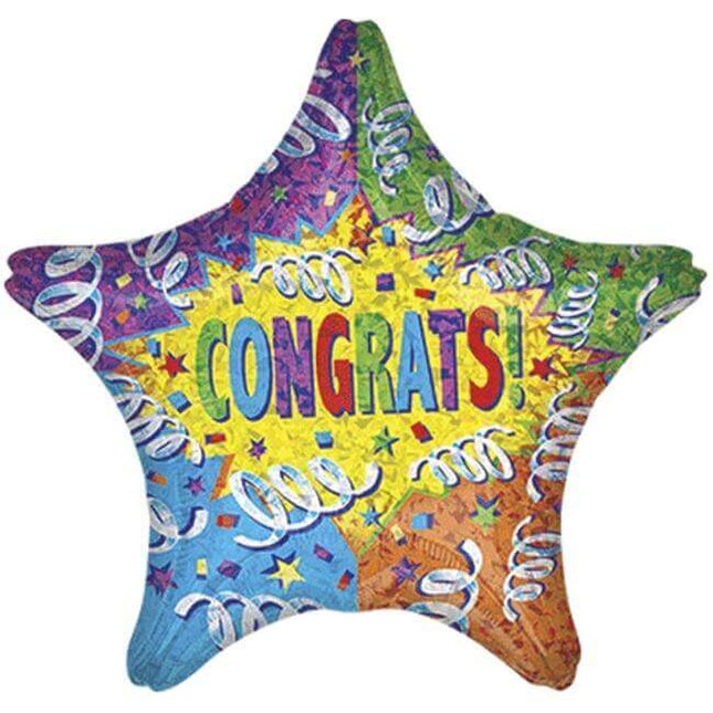 28" Congrats Streamer Explosion Holographic Mylar Balloon #187 - SKU:87749 - UPC:026635353953 - Party Expo