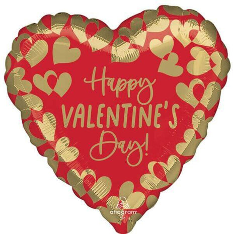 28" Golden Happy Valentine's Day Jumbo Mylar Balloon - SKU:4512302 - UPC:026635451239 - Party Expo