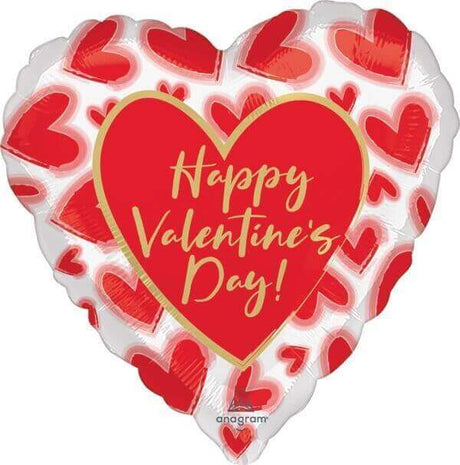 28" Happy Valentine's Day Lined Hearts Mylar Balloon - SKU: - UPC:026635436953 - Party Expo
