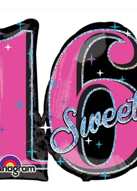 28" Sweet 16 Sparkle Mylar Balloon - SS46 - SKU:305608 - UPC:026635305600 - Party Expo