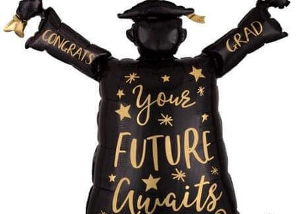 29" Graduation Silhouette "Your Future Awaits" Mylar Balloons - Black & Gold - SKU:A4-0913 - UPC:026635409131 - Party Expo