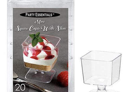 2oz Party Essentials Mini Square Cups with Stem - Clear (20ct) - SKU:N216402 - UPC:098382912349 - Party Expo