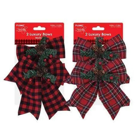 Plaid Print Bows with Pinecone Berries (2ct) - Party Expo