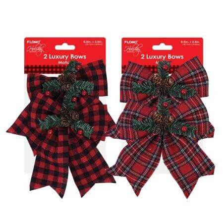 Plaid Print Bows with Pinecone Berries (2ct) - SKU:DB112 - UPC:677916862468 - Party Expo