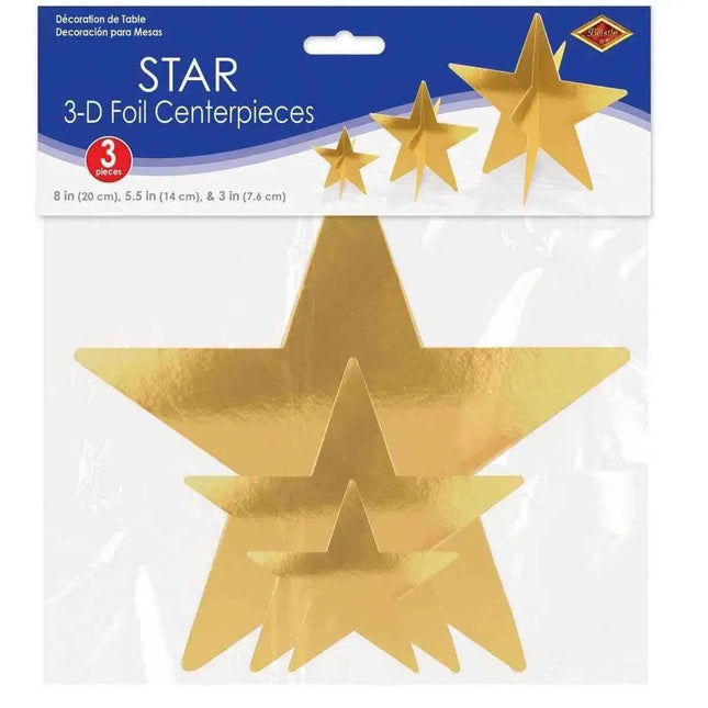 3-D Foil Star Centerpieces - Gold Party Expo  