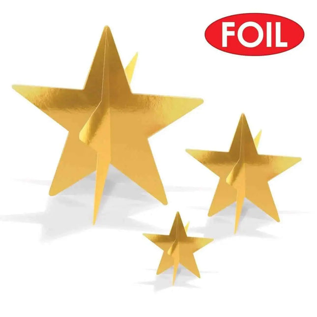 3-D Foil Star Centerpieces - Gold Party Expo  