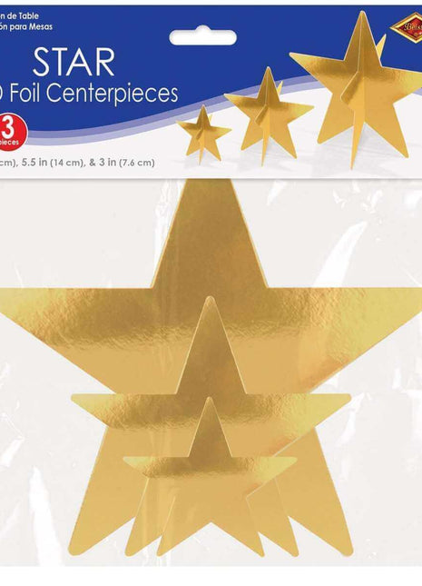 3-D Foil Star Centerpieces - Gold - SKU:52148-GD - UPC:034689070993 - Party Expo
