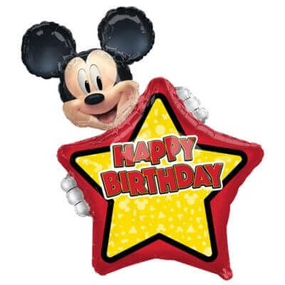 30" Mickey Mouse Happy Birthday Star Mylar Balloon - SKU: - UPC:026635407007 - Party Expo