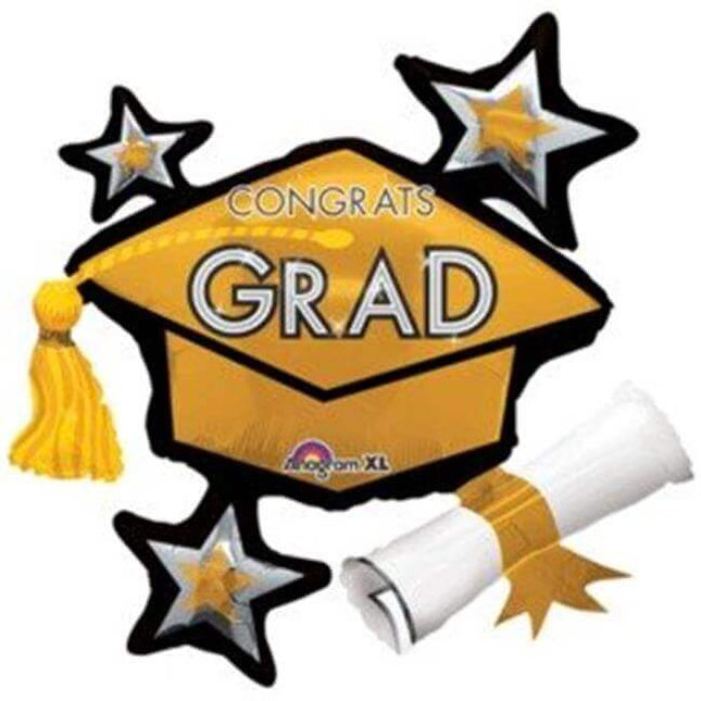 31" Congrats Grad Gold Cluster Mylar Balloons - SKU:67226 - UPC:026635304658 - Party Expo