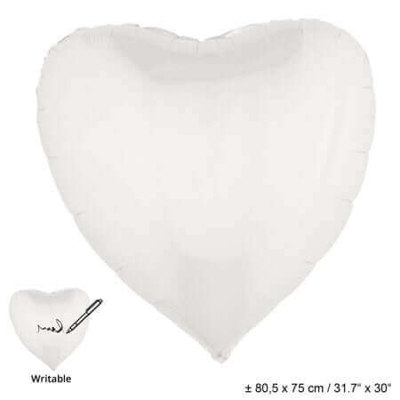 32" Heart Shaped Mylar Balloon - White Writable - SKU:85159 - UPC:8712364851595 - Party Expo