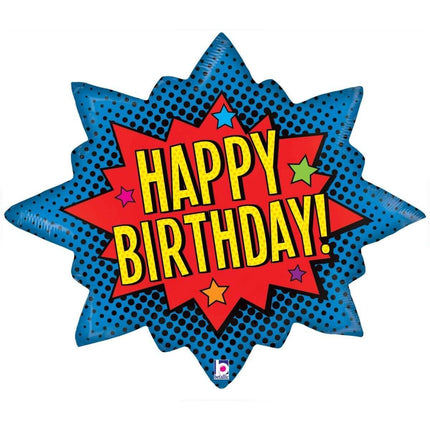 32" Superhero Birthday Burst Mylar Balloon- SS41 - SKU:86574 - UPC:030625355582 - Party Expo