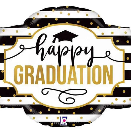 32" Black/White Stripe Grad Mylar Balloon - G10 Party Expo  