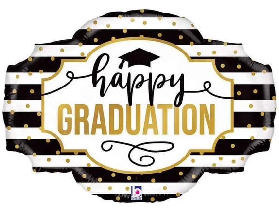 32" Black/White Stripe Grad Mylar Balloon - G10 Party Expo  