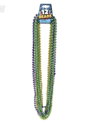 33" Purple, Green, Gold Bead Necklaces (12 Count) - SKU:MG-B3375 - UPC:097138636485 - Party Expo