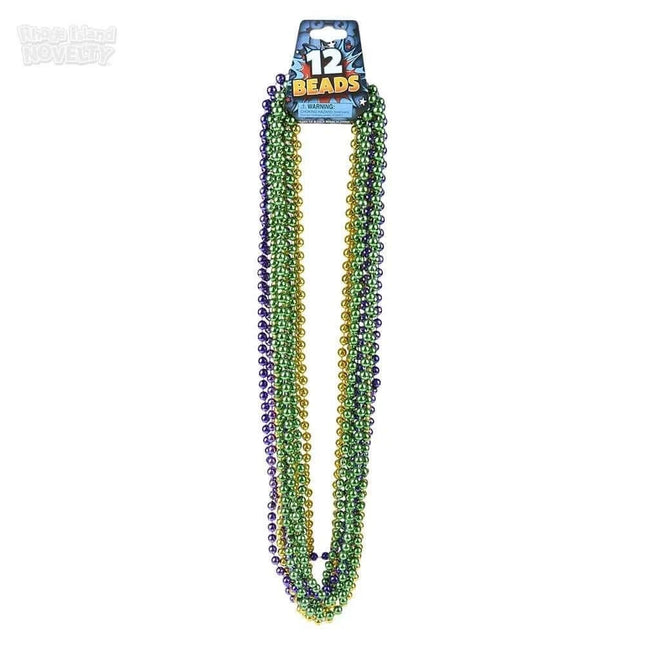 33" Purple, Green, Gold Bead Necklaces (12 Count) - SKU:MG-B3375 - UPC:097138636485 - Party Expo