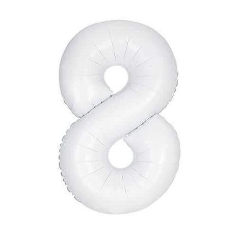 34" Number '8' Mylar Balloon - White - SKU:13968 - UPC:011179139682 - Party Expo