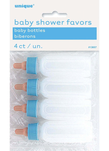 3.5" Plastic Baby Bottles - Blue - SKU:13657 - UPC:011179136575 - Party Expo