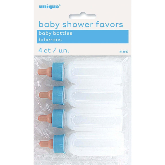 3.5" Plastic Baby Bottles - Blue - SKU:13657 - UPC:011179136575 - Party Expo