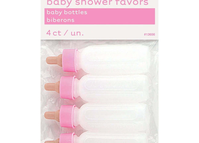 3.5" Plastic Baby Bottles - Pink - SKU:13656 - UPC:011179136568 - Party Expo
