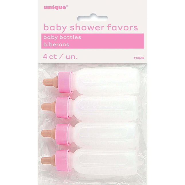 3.5" Plastic Baby Bottles - Pink - SKU:13656 - UPC:011179136568 - Party Expo