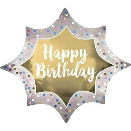 35" Happy Birthday Satin Gold Burst Mylar Balloon - SS2 Party Expo  