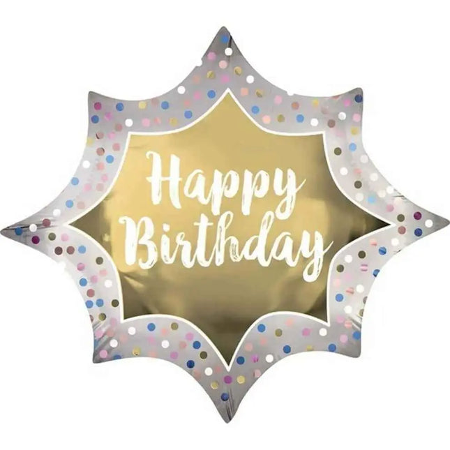 35" Happy Birthday Satin Gold Burst Mylar Balloon - SS2 Party Expo  