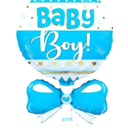36" Baby Rattle Mylar Balloon - Blue - SKU:159653 - UPC:681070112659 - Party Expo