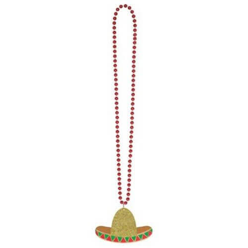 36" Cinco De Mayo Glitter Sombrero Plastic Necklace - SKU:395662 - UPC:013051544256 - Party Expo