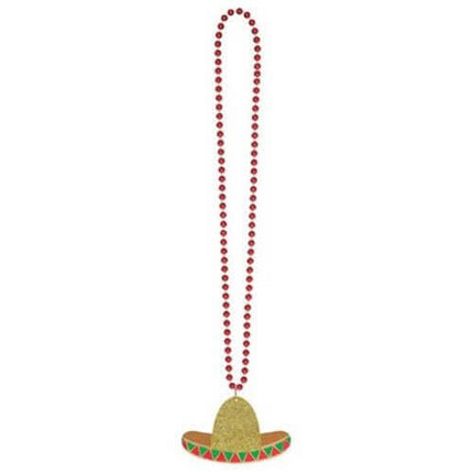 36" Cinco De Mayo Glitter Sombrero Plastic Necklace - SKU:395662 - UPC:013051544256 - Party Expo
